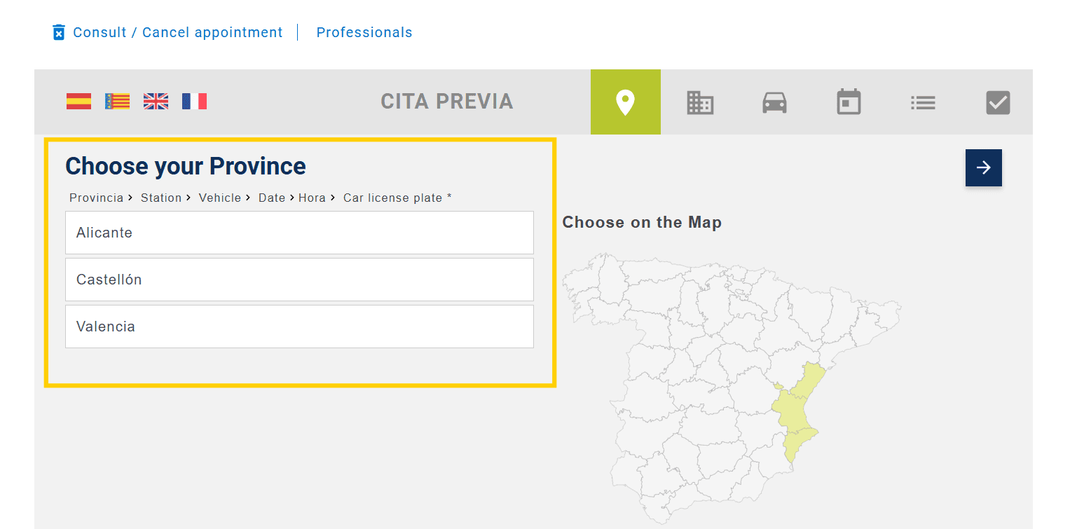 Mapa interactivo y lista de estaciones ITV SITVAL por provincia